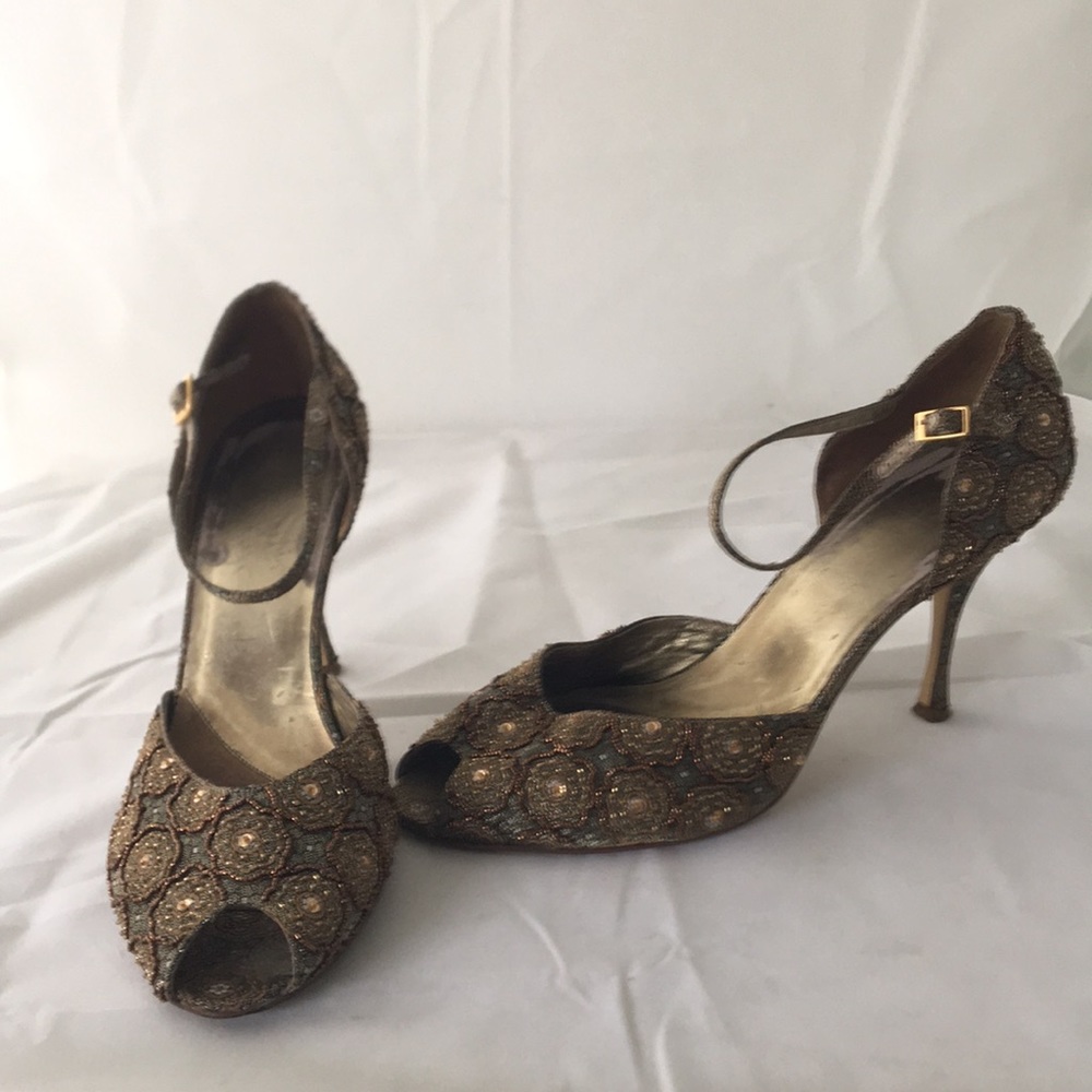 Brocade, sequins, and beaded heels size 9